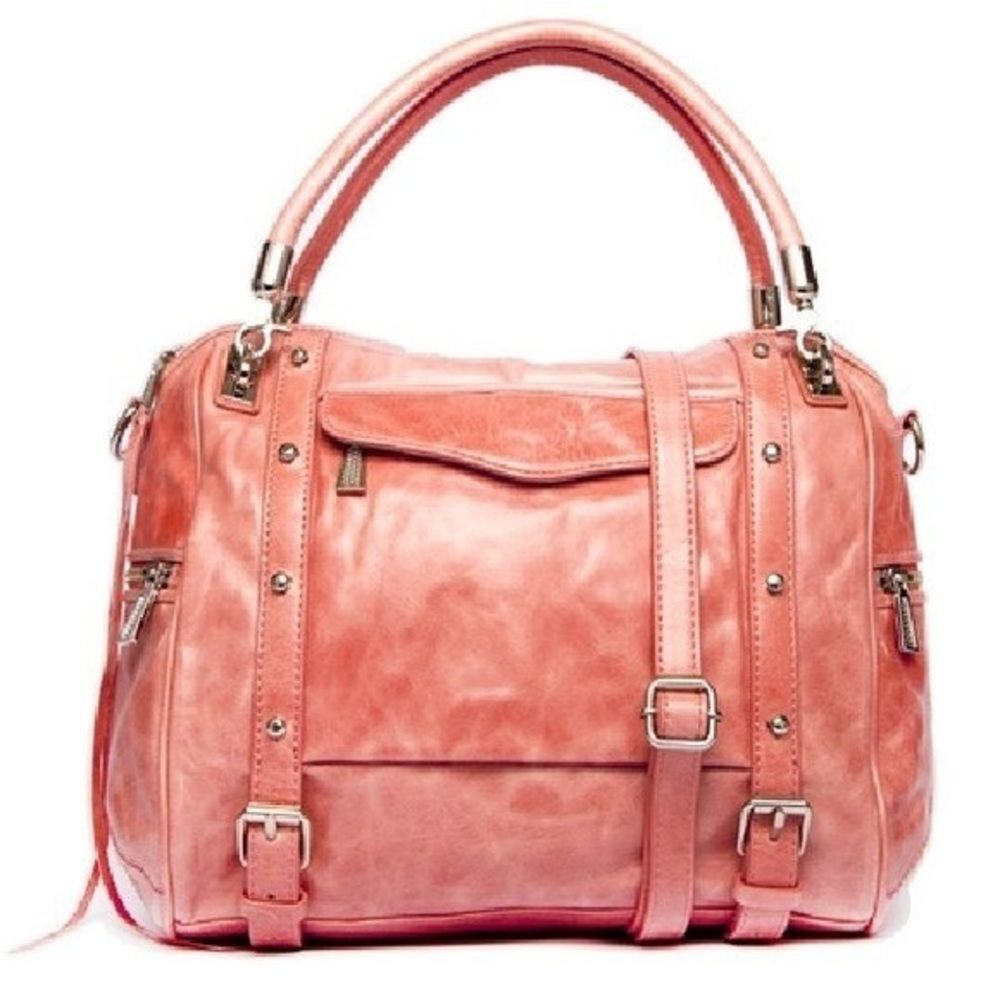 Rebecca Minkoff Cupid satchel in peachy pink with strap for crossbody